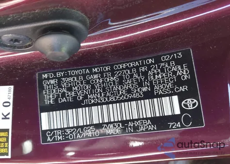 2013 Toyota Prius Three Se from USA, damaged, VIN JTDKN3DU8D5609483